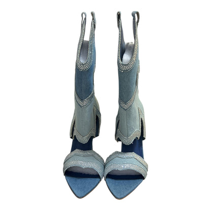 Cape Robbin Denim Rhinestone Western Stiletto Boots - Taydiane