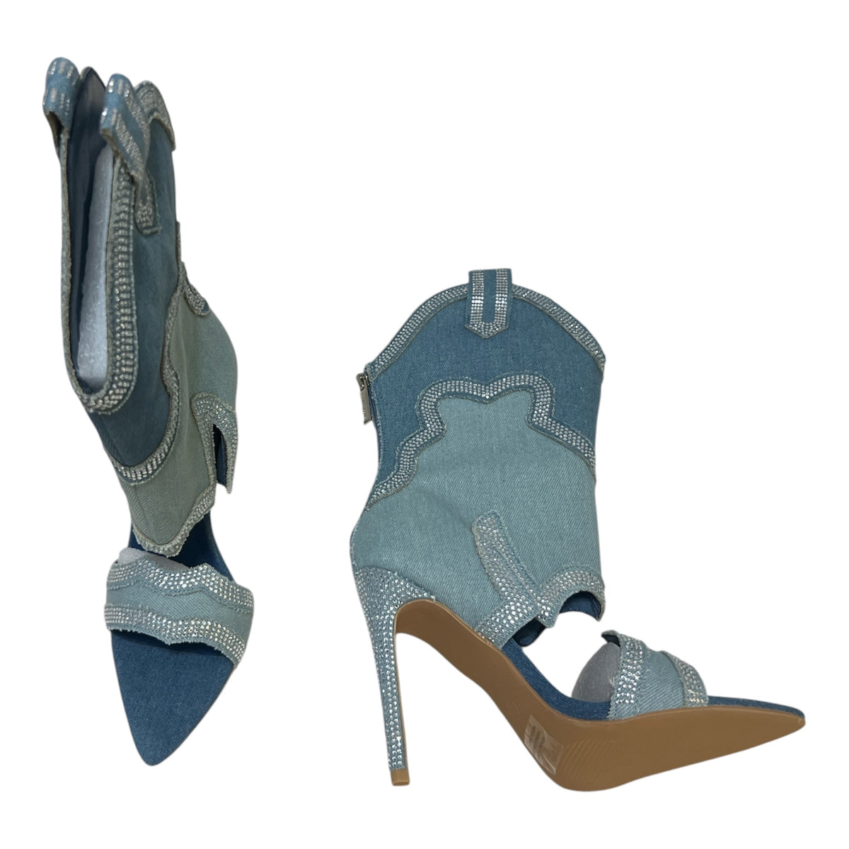 Cape Robbin Denim Rhinestone Western Stiletto Boots - Taydiane