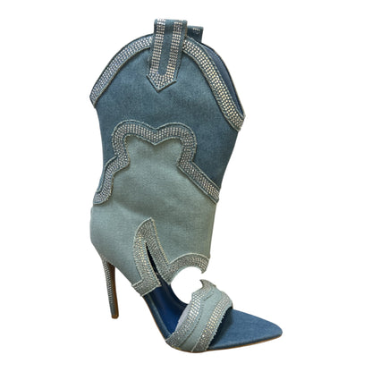 Cape Robbin Denim Rhinestone Western Stiletto Boots - Taydiane