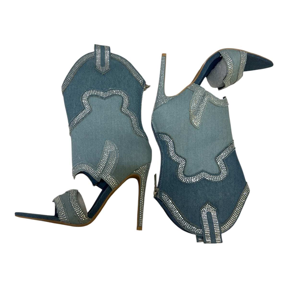 Cape Robbin Denim Rhinestone Western Stiletto Boots - Taydiane