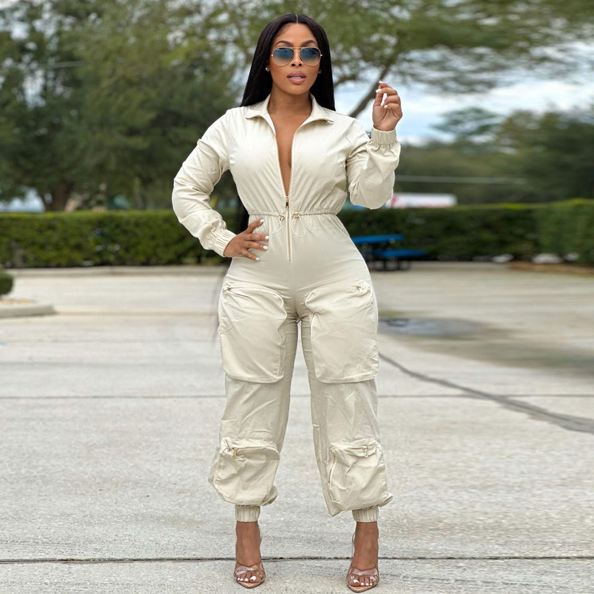 Cargo Overalls Metal Zipper Bread Bag Casual Trousers - TayDiane