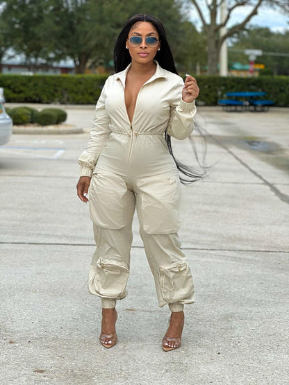 Cargo Overalls Metal Zipper Bread Bag Casual Trousers - TayDiane