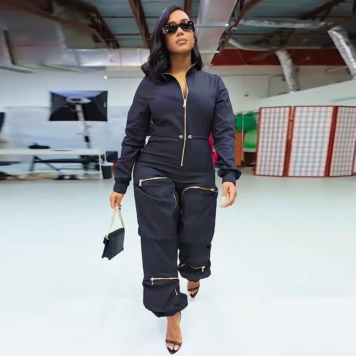 Cargo Overalls Metal Zipper Bread Bag Casual Trousers - TayDiane