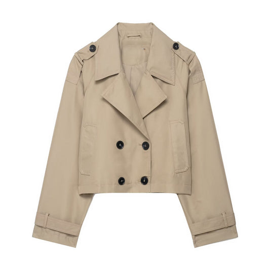 Casual Double Breasted Short Trench Coat - TayDiane