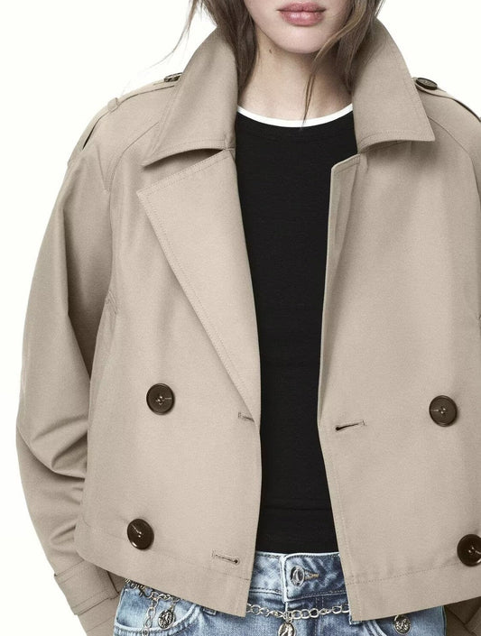 Casual Double Breasted Short Trench Coat - TayDiane