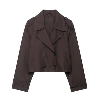 Casual Double Breasted Short Trench Coat - TayDiane
