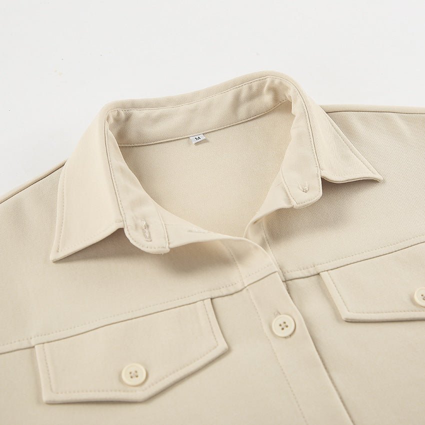 Casual Khaki Button - Down Long - Sleeve Shirt Dress - TayDiane
