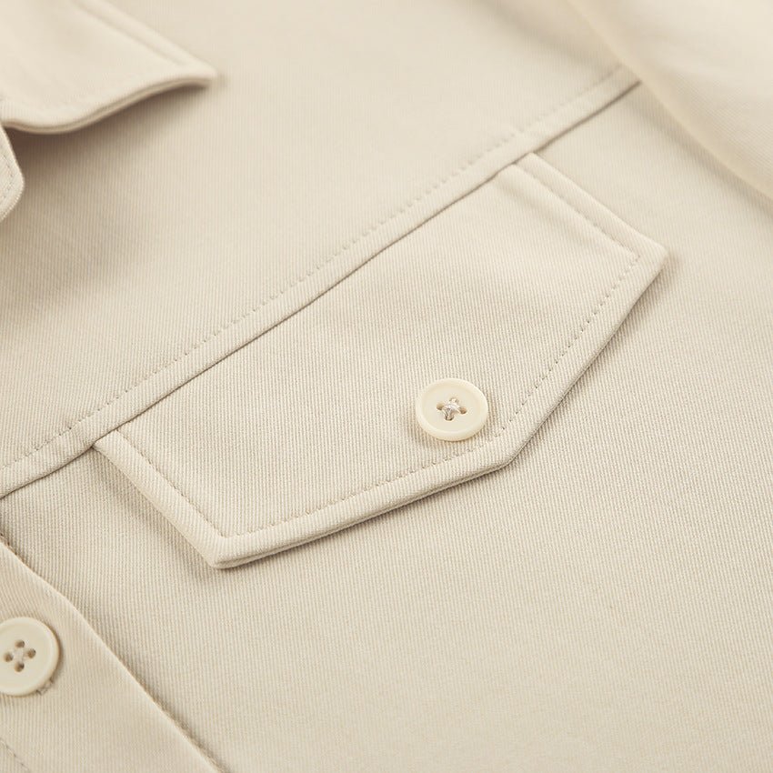 Casual Khaki Button - Down Long - Sleeve Shirt Dress - TayDiane