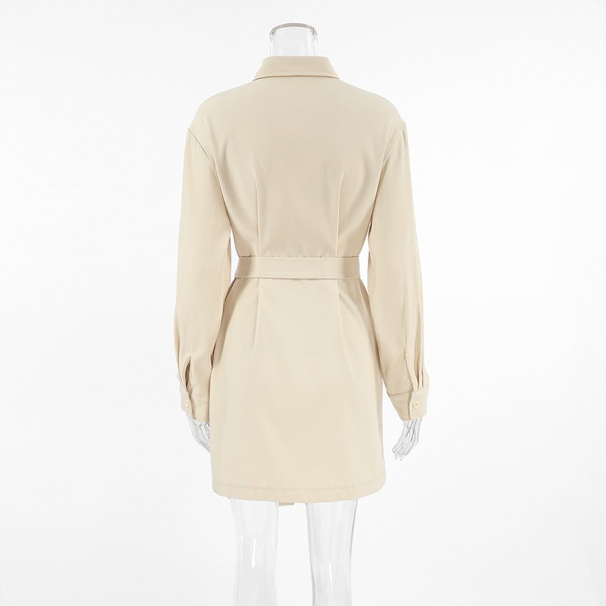 Casual Khaki Button - Down Long - Sleeve Shirt Dress - TayDiane