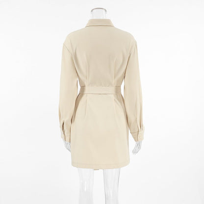Casual Khaki Button - Down Long - Sleeve Shirt Dress - TayDiane