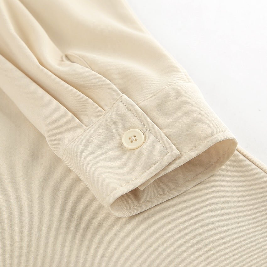 Casual Khaki Button - Down Long - Sleeve Shirt Dress - TayDiane