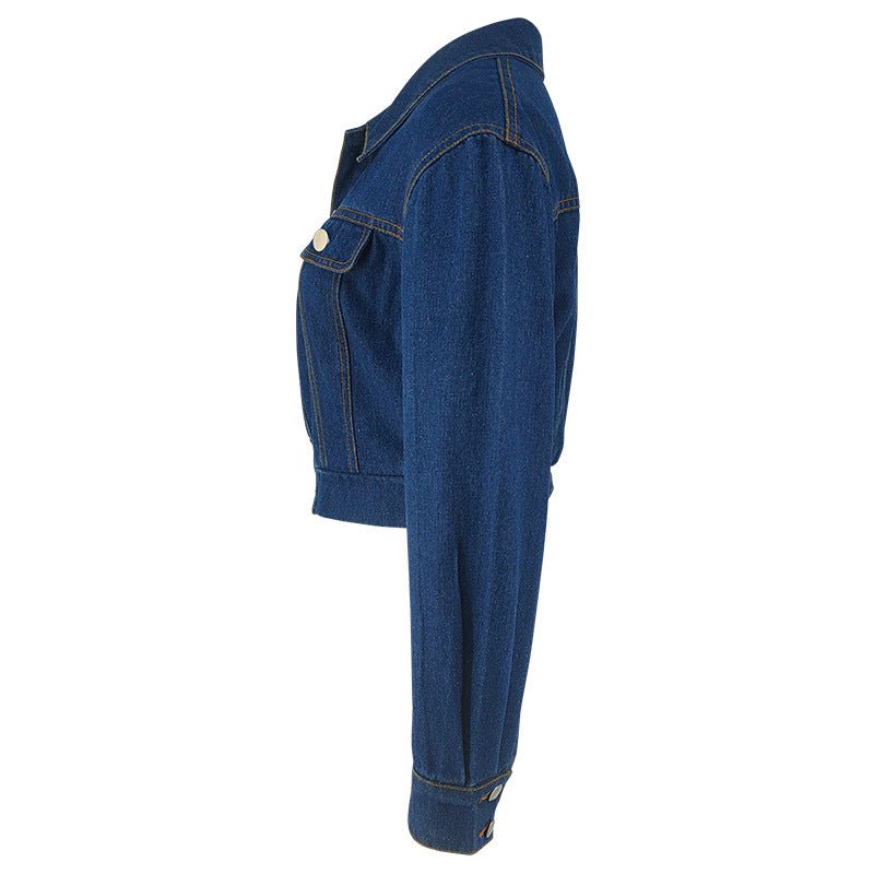 Casual Long Sleeve Cropped Denim Jacket - TayDiane