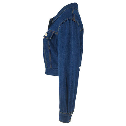 Casual Long Sleeve Cropped Denim Jacket - TayDiane