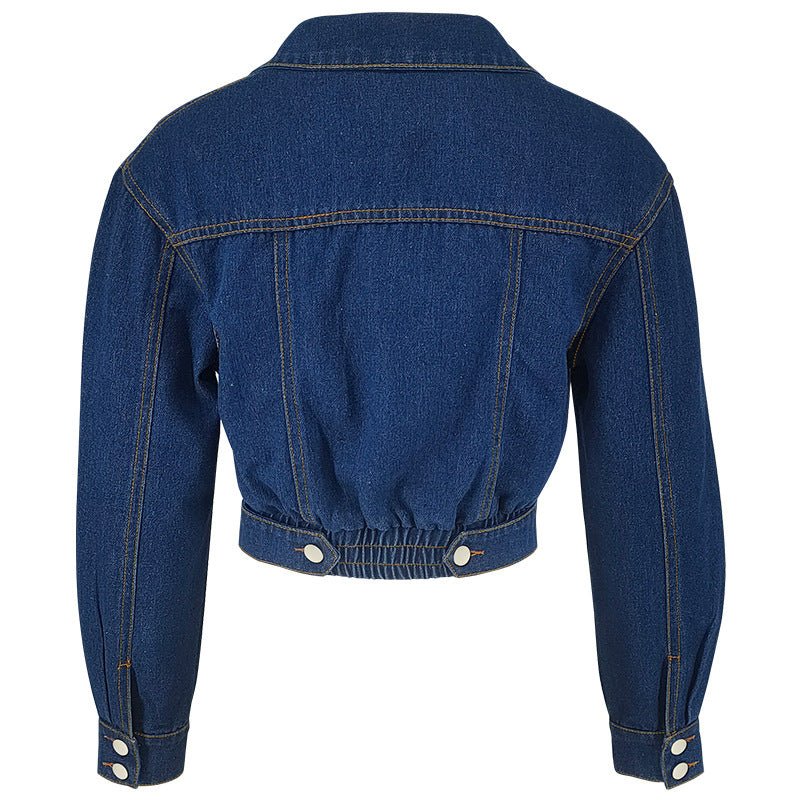 Casual Long Sleeve Cropped Denim Jacket - TayDiane