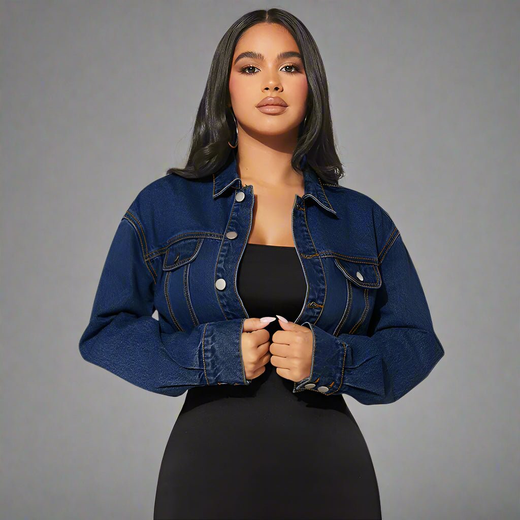 Casual Long Sleeve Cropped Denim Jacket - TayDiane