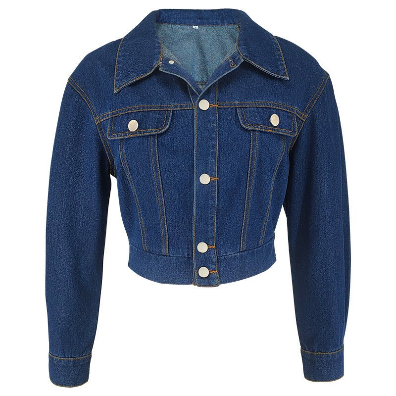 Casual Long Sleeve Cropped Denim Jacket - TayDiane