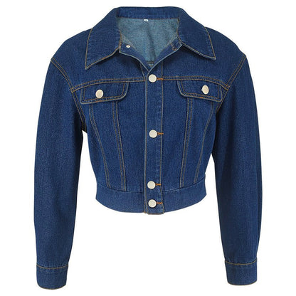 Casual Long Sleeve Cropped Denim Jacket - TayDiane