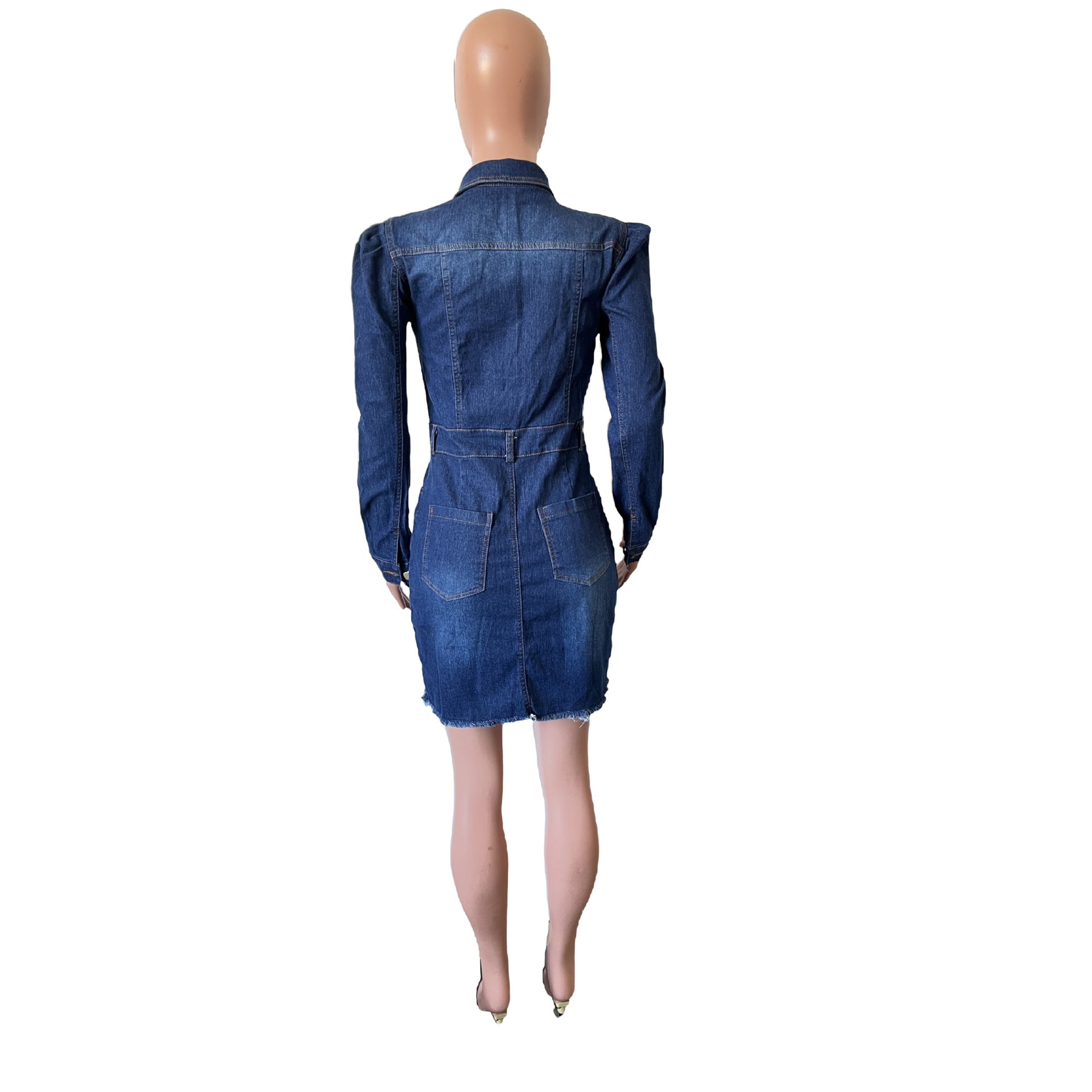 Casual Long - Sleeve Denim Dress - TayDiane