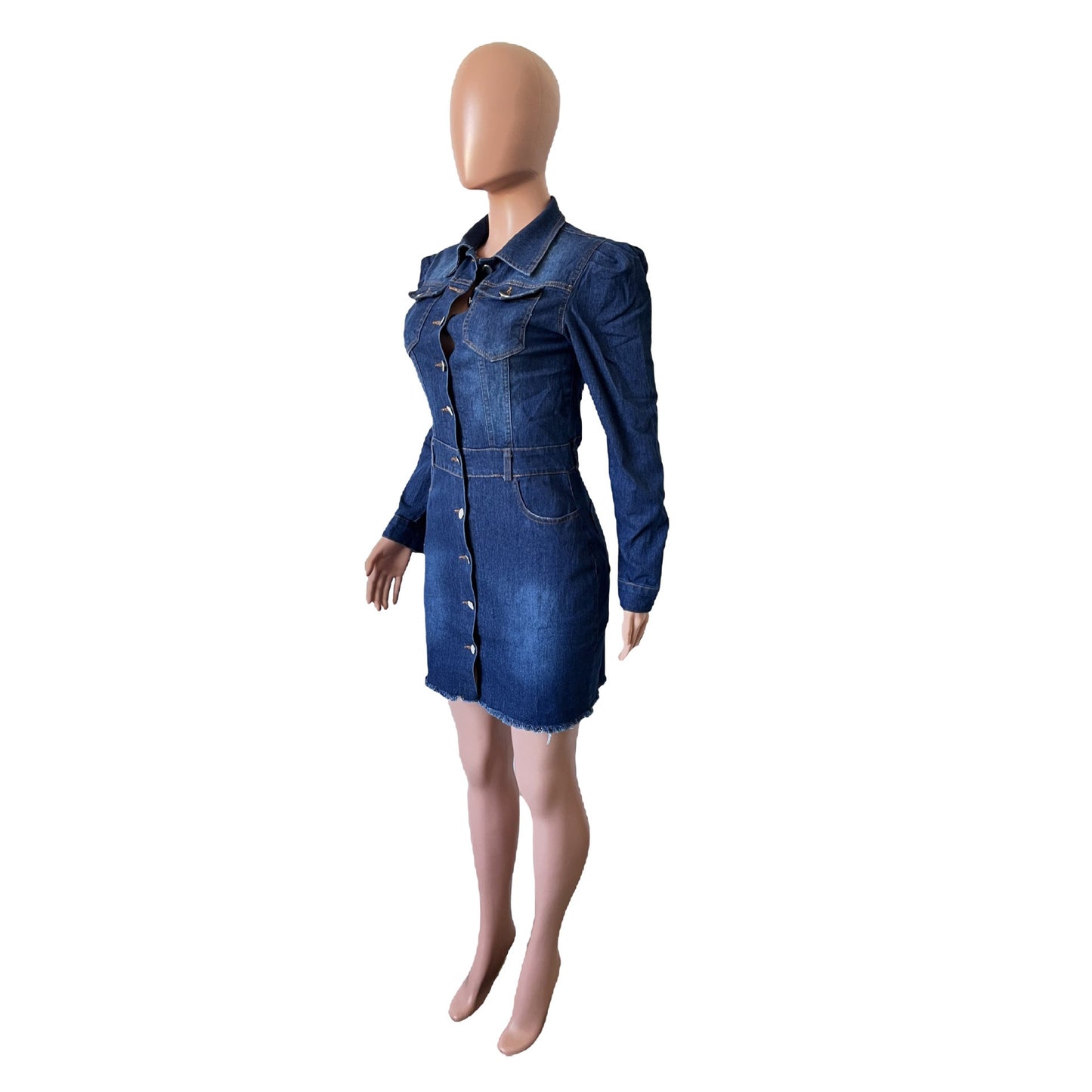 Casual Long - Sleeve Denim Dress - TayDiane