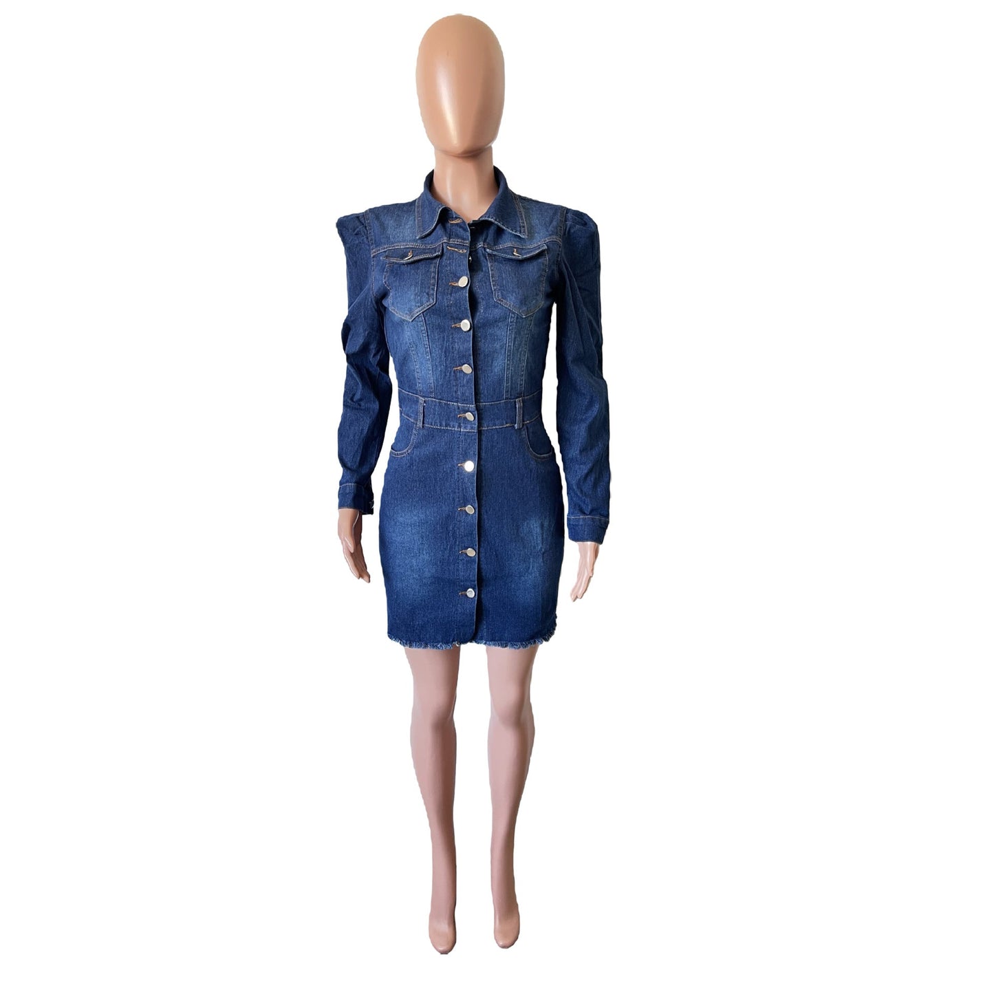 Casual Long - Sleeve Denim Dress - TayDiane