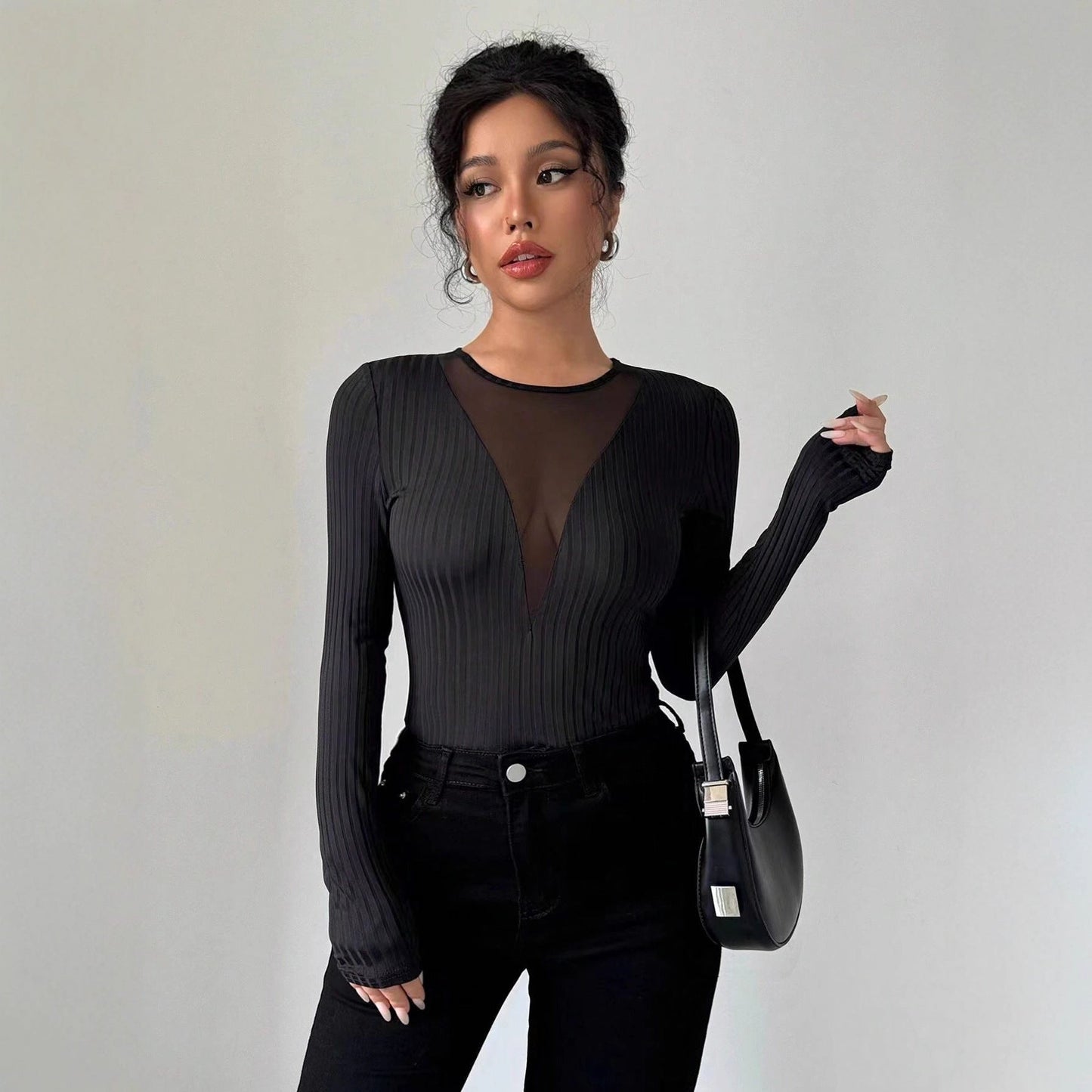 Casual Sheer Long Sleeve Top - TayDiane