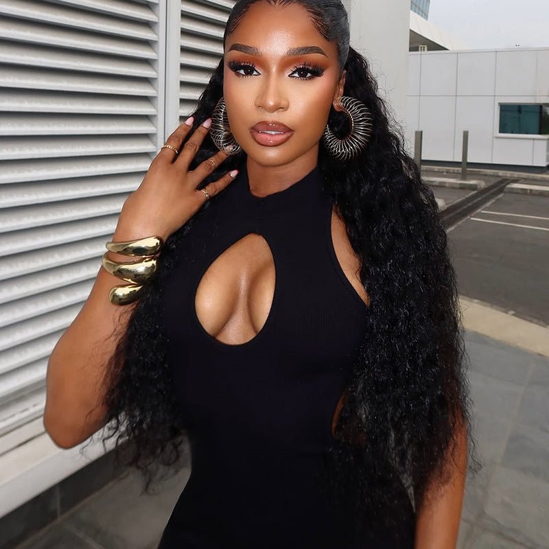 Casual Sports Women Clothing Office Hollow Out Cut .out out Tight Solid Color Jumpsuit Backless Low Waist Long Jumpsuit - TayDiane