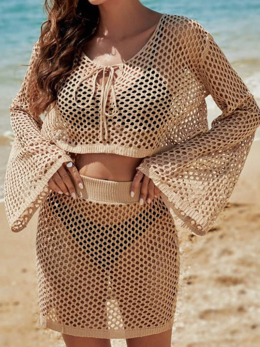 Openwork Flare Sleeve Cover Up Set