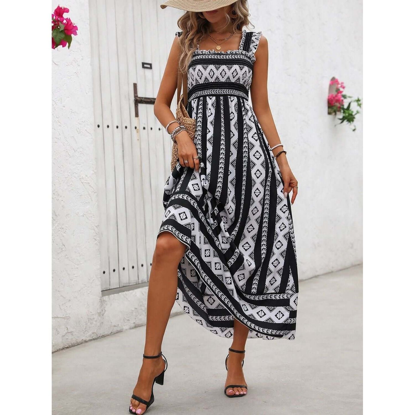 Black & White Printed Cami Dress