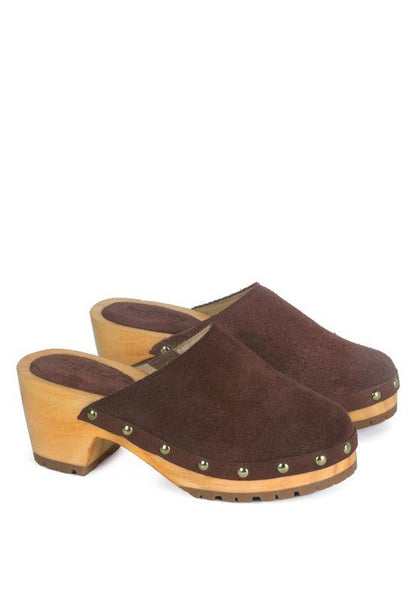 Cedrus Fine Suede Studded Clog Mules - TayDiane