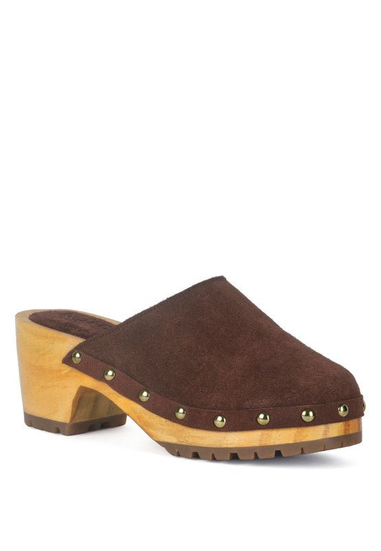 Cedrus Fine Suede Studded Clog Mules - TayDiane