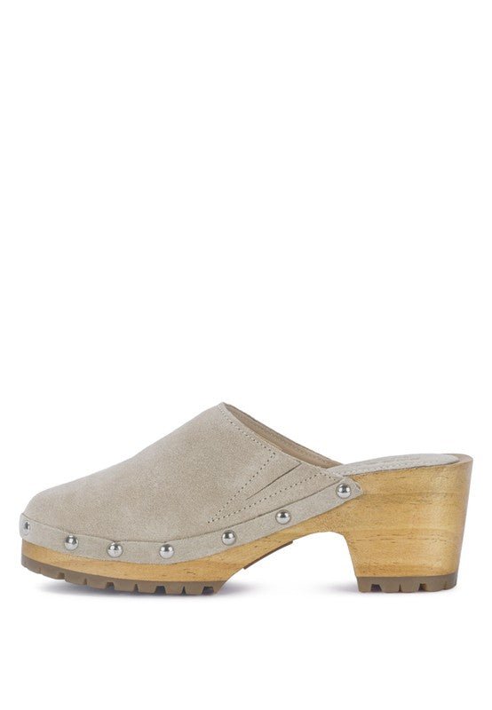 Cedrus Fine Suede Studded Clog Mules - TayDiane