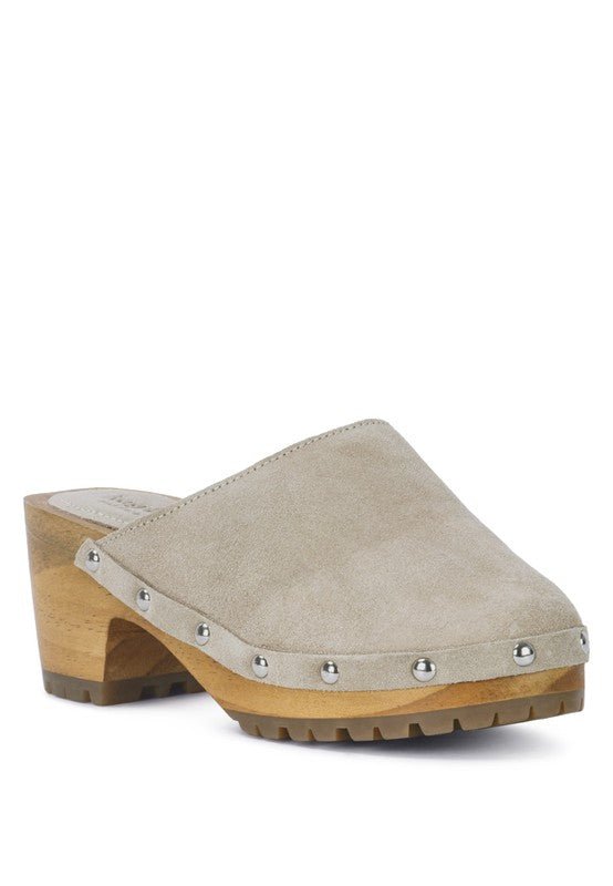 Cedrus Fine Suede Studded Clog Mules - TayDiane