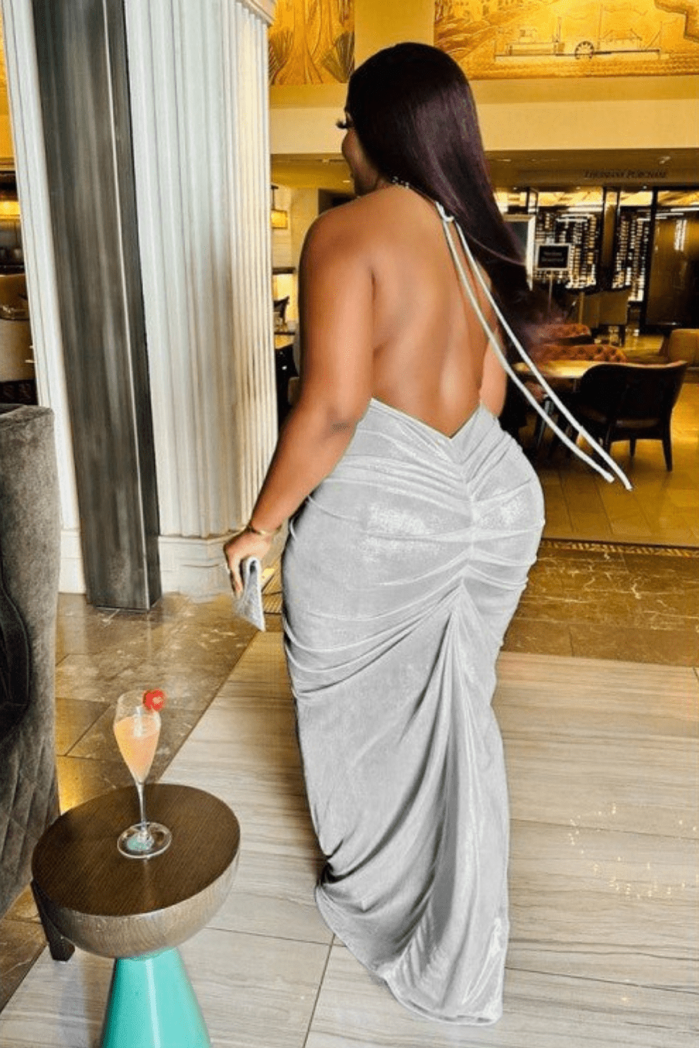 Celeste Satin Halter Ruched Maxi Dress - TayDiane