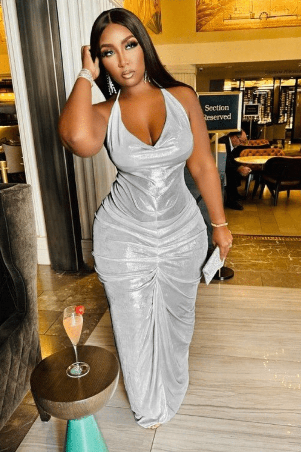 Celeste Satin Halter Ruched Maxi Dress - TayDiane