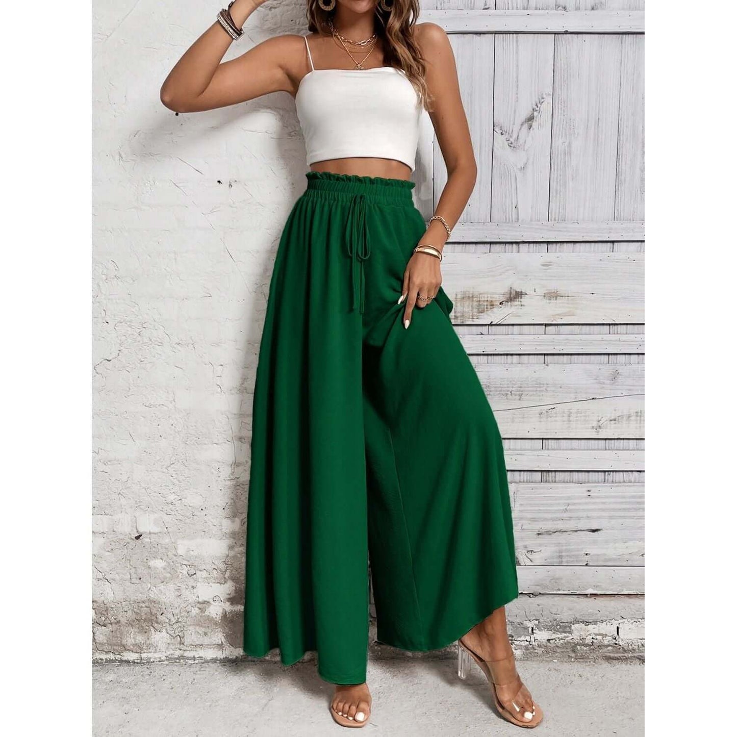 Tied High Waist Wide Leg Pants