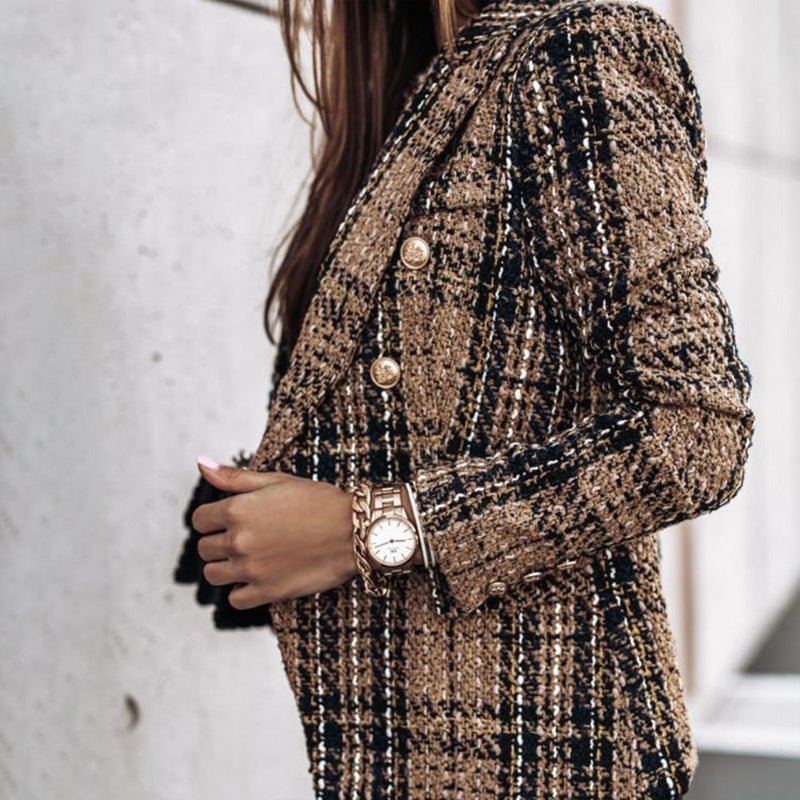 Checkered Double - Breasted Blazer - TayDiane