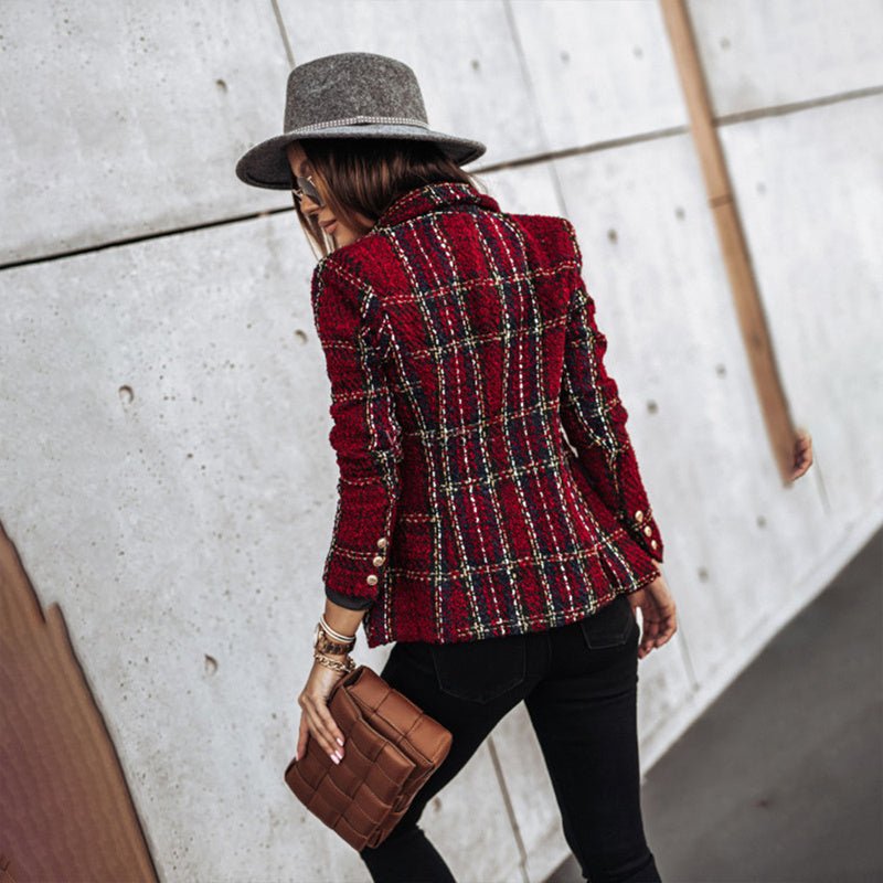 Checkered Double - Breasted Blazer - TayDiane