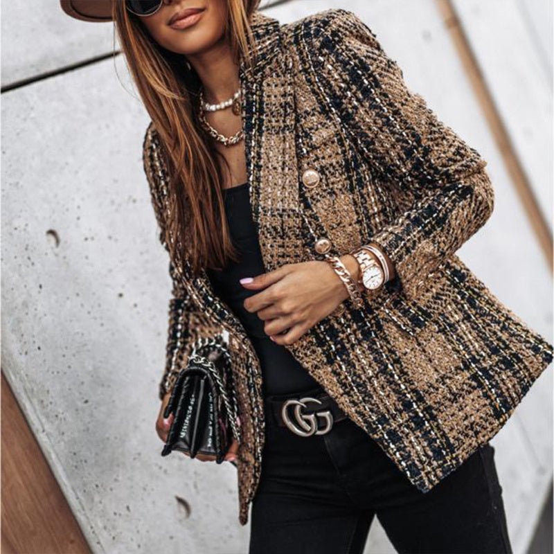 Checkered Double - Breasted Blazer - TayDiane