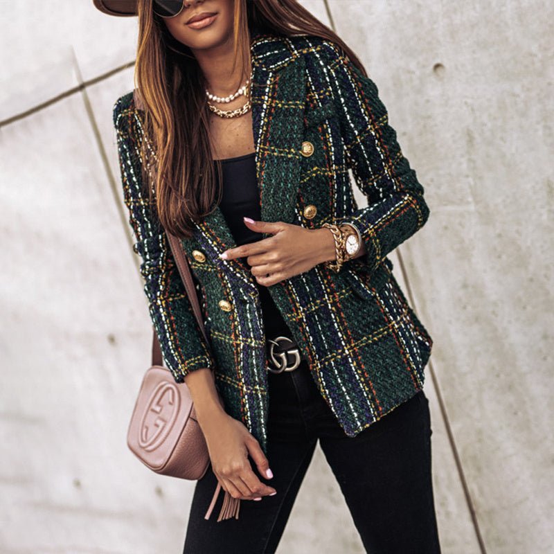 Checkered Double - Breasted Blazer - TayDiane