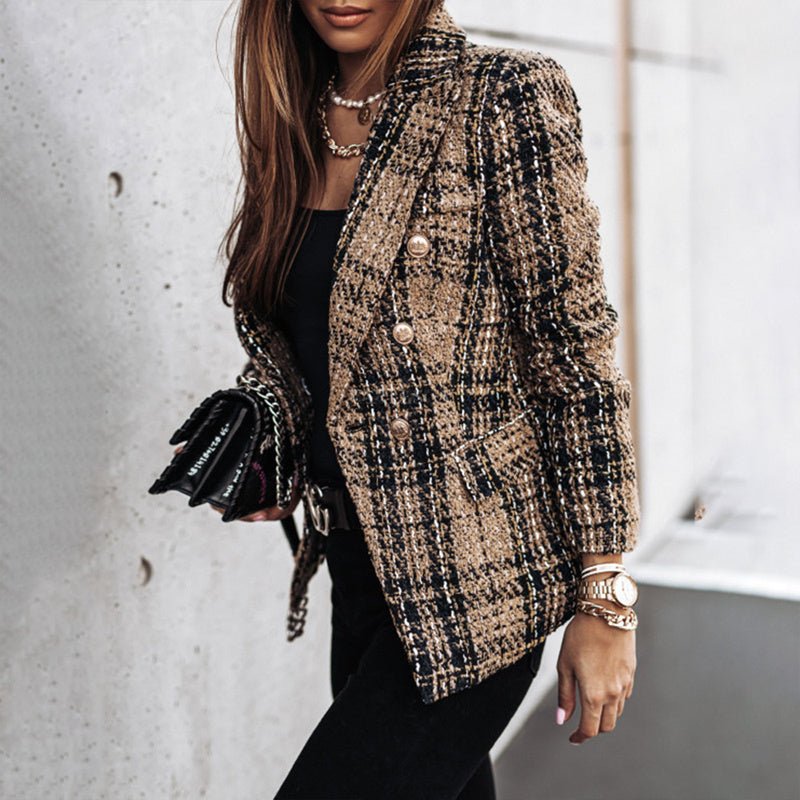Checkered Double - Breasted Blazer - TayDiane