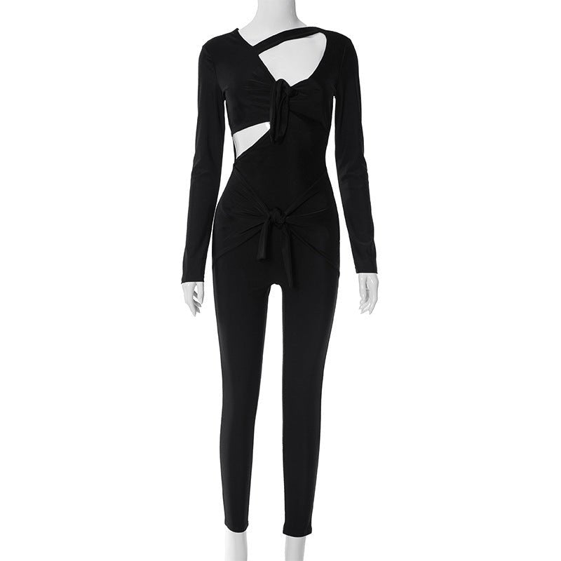 Chic Asymmetric Cutout Long Sleeve Jumpsuit - TayDiane