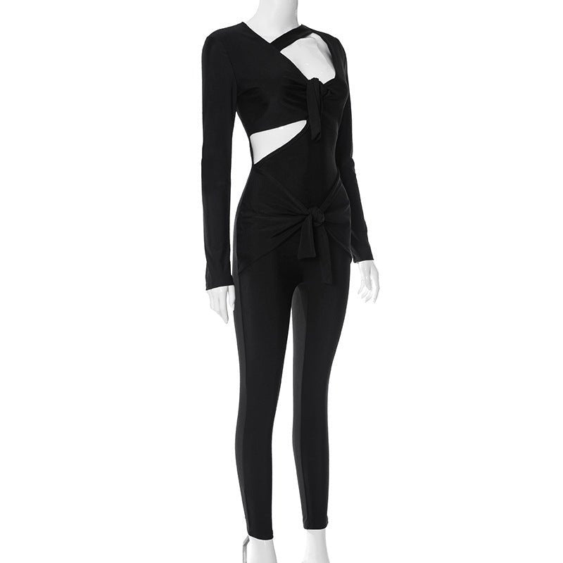Chic Asymmetric Cutout Long Sleeve Jumpsuit - TayDiane