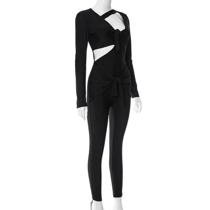 Chic Asymmetric Cutout Long Sleeve Jumpsuit - TayDiane