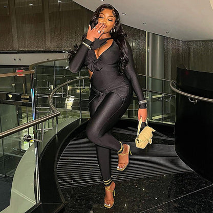 Chic Asymmetric Cutout Long Sleeve Jumpsuit - TayDiane