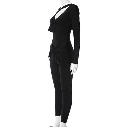 Chic Asymmetric Cutout Long Sleeve Jumpsuit - TayDiane