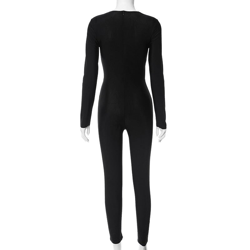 Chic Asymmetric Cutout Long Sleeve Jumpsuit - TayDiane