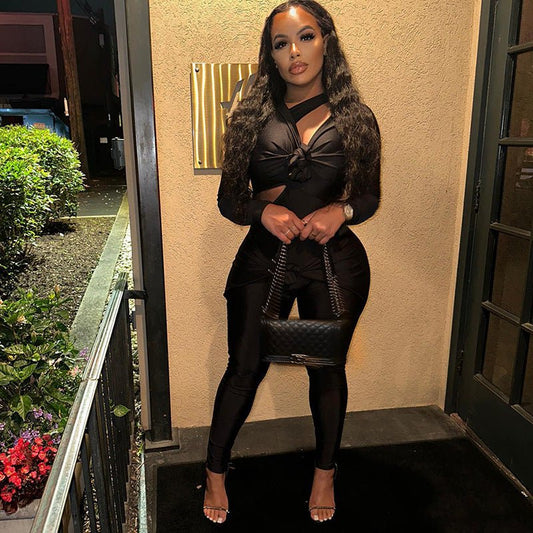 Chic Asymmetric Cutout Long Sleeve Jumpsuit - TayDiane