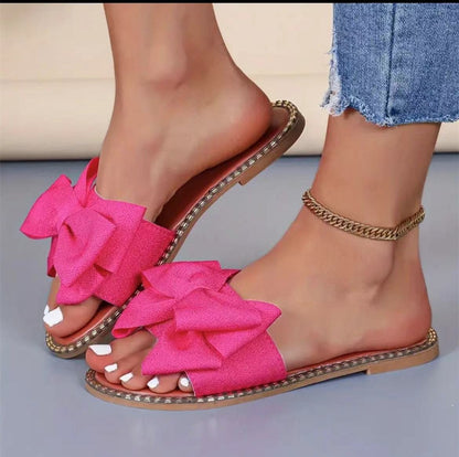 Chic Bow Rhinestone Flat Sandals - Taydiane