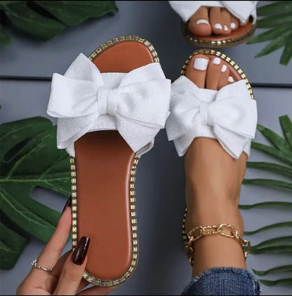Chic Bow Rhinestone Flat Sandals - Taydiane