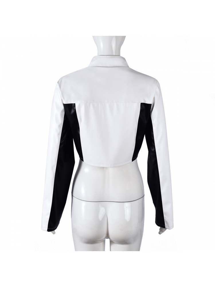 Chic Color - Block Cropped Moto Jacket - TayDiane